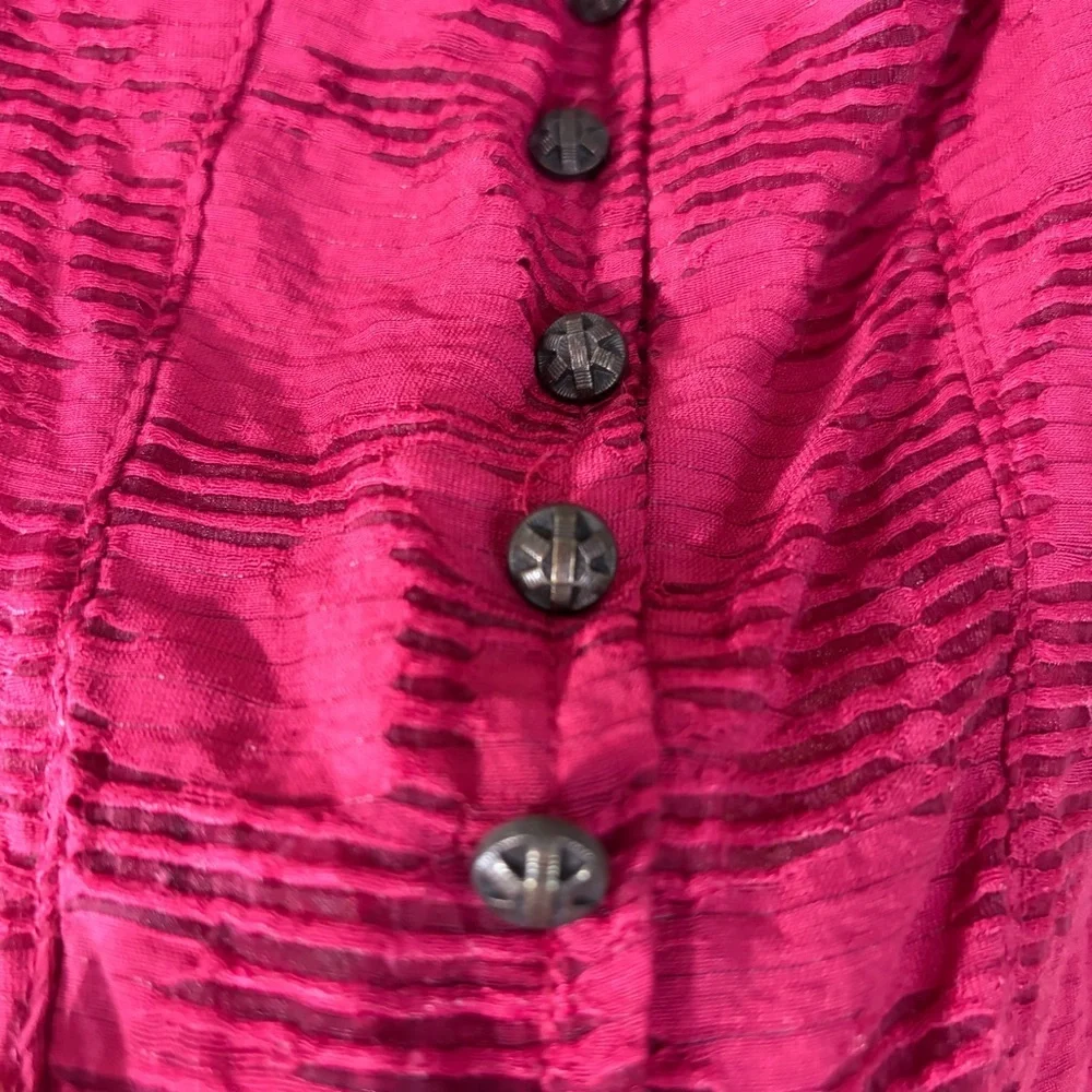 Anthropologie Pink Floral Ruffle Blouse Smocked Puff Sleeve Sz XS Cottagecore